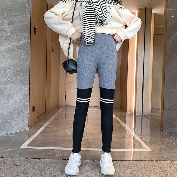 

2020 new fashion women's thread high waist splice leggings spring and autumn outer wearing thin striped leggings skinny pants1, Black;white
