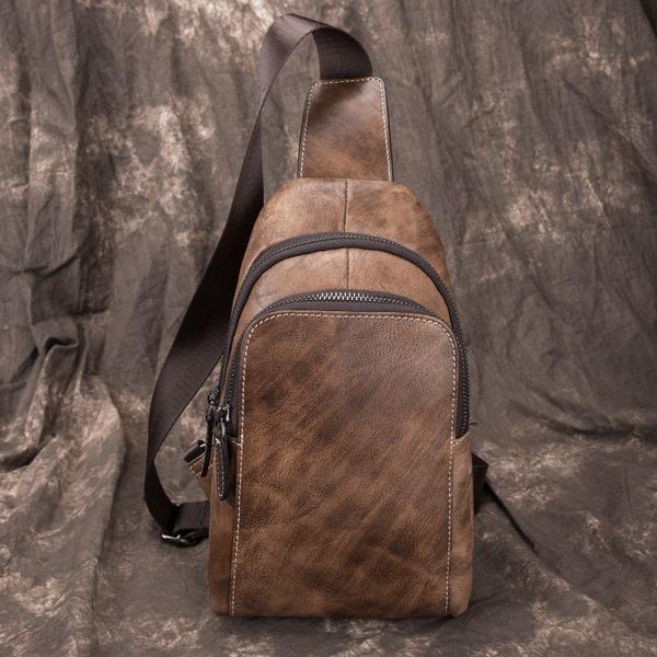 

genuine leather male chest backpack rucksack cross body bag men cowhide shoulder bag retro sling bags