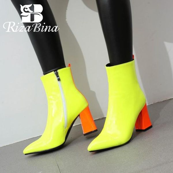 

boots rizabina plus size 31-48 women ankle colorful high heel winter shoes woman warm short boot fashion lady footwear, Black