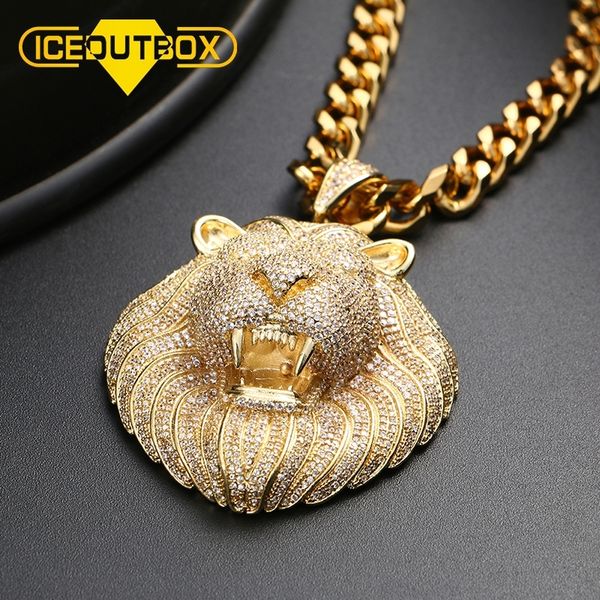 

iced out micro pave cubic zircon lion head pendant necklace for men's hip hop jewelry fashion design rock fashion jewelry gift 201013, Silver