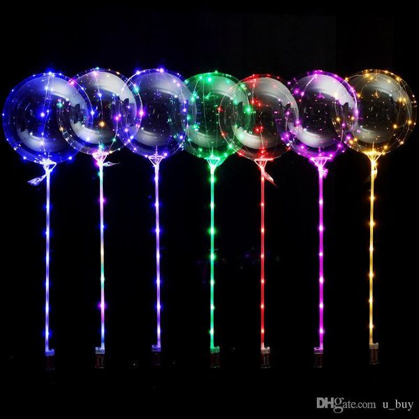 Palloncino BOBO a luce led con bastoncino Palloncini trasparenti Palloncino a bolle tondo a Led luminoso Lampeggiante Fioriera per matrimoni Decorazione per feste