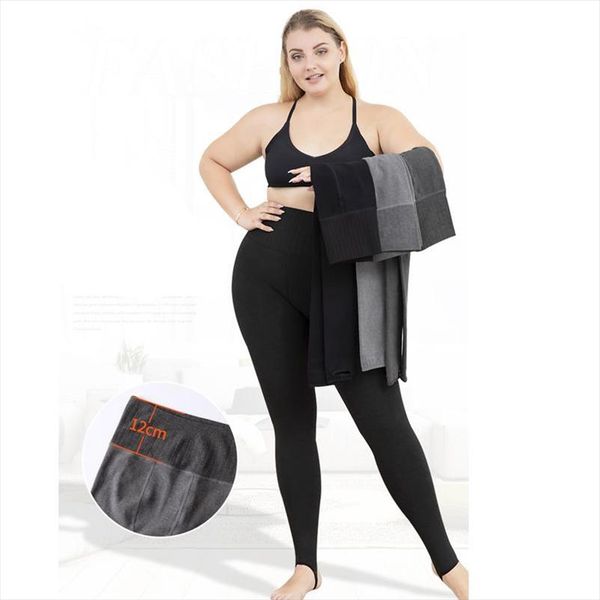 

6xl autumn winter women large stirrup leggings casual high waist cotton warm skinny pant plus size stretch seamless legging, Black