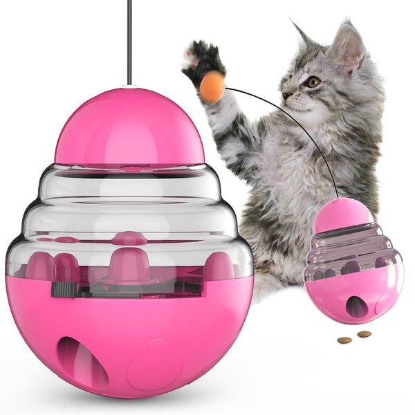 

interactive pet dog cat toy tumbler with food container leaking food ball with teasing wand slow food feeder pet products supply