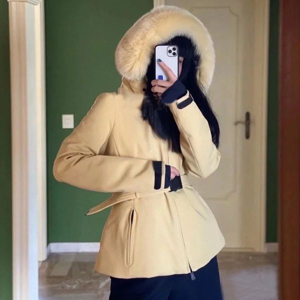 

women big fur collar down jackets fashion trend thicken hooded ski puffer outerwears designer winter female casual luxury waterproof coats, Black;brown