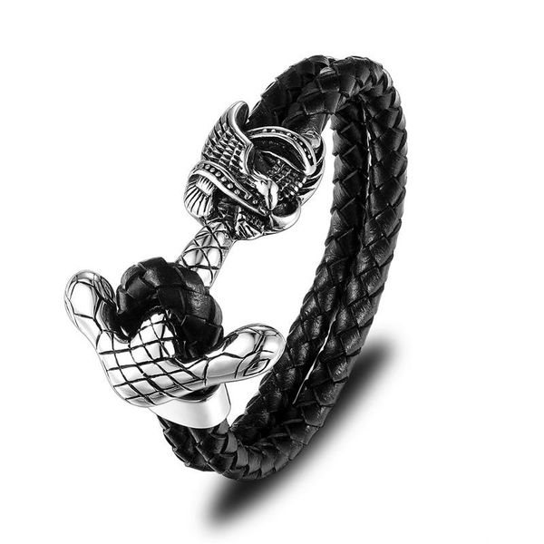 

mkendn new fashion men genuine leather skull anchor bracelets rock punk stainless steel charms cuff bracelets bangles bbyocz alice_bag
