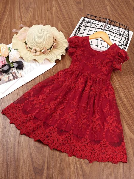 

toddler girls eyelet embroidery bow back a-line dress she, Red;yellow