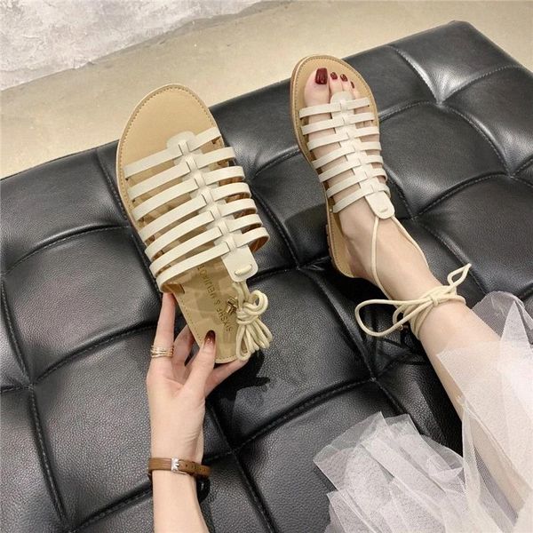 

cootelili woman slippers female fashion ladies flats 2020 new fashion flats sandales slip on lace up black beige women shoes #bg2c