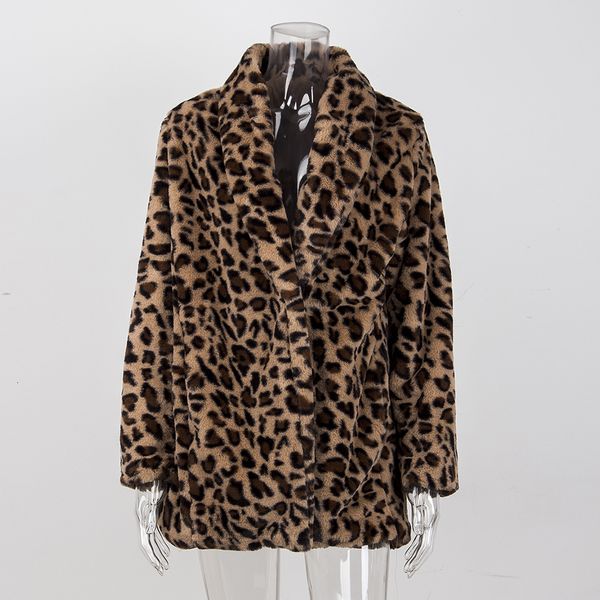 

leopard coats 2019 new women faux fur coat winter warm plush jacket fashion artificial fur women's outwear high quality, Black
