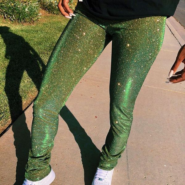 

women's pants & capris xk005 women slim pencil fitness skinny clubwea rcasaul stacked jogger glitter streetwear stretchy trousers cloth, Black;white