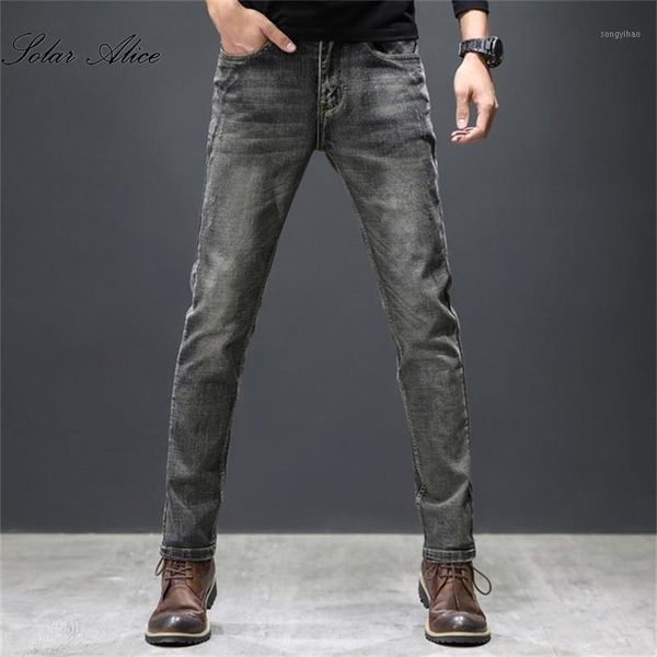 

2021 men's autumn and winter new straight jeans high-end nostalgic stretch loose smoky gray casual pants1, Blue