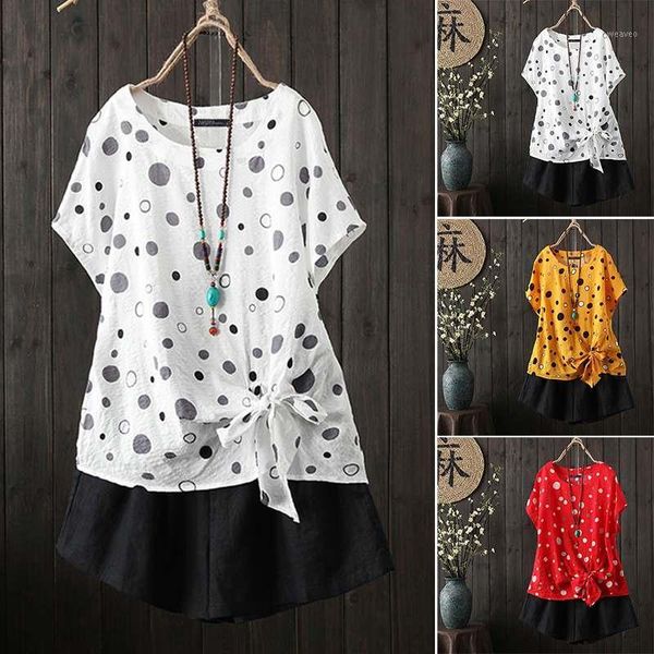 

zanzea women blouses shirts 2020 vintage polka dot print blusas with lacing bow ladies casual tunic summer blusas plus size1, White