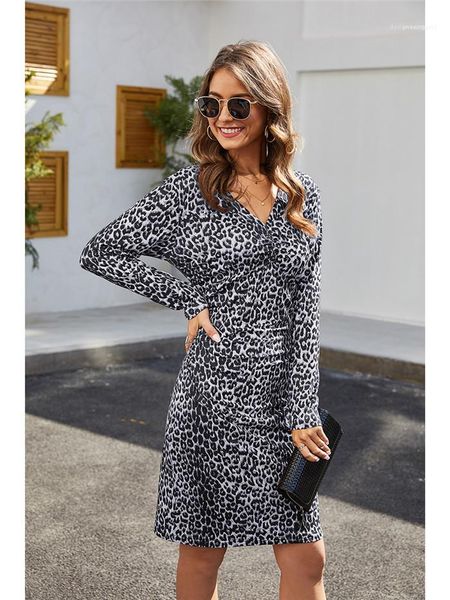 

dress woman slim long sleeve spring fashion dresses women night club clothes womens leopard v-neck, Black;gray
