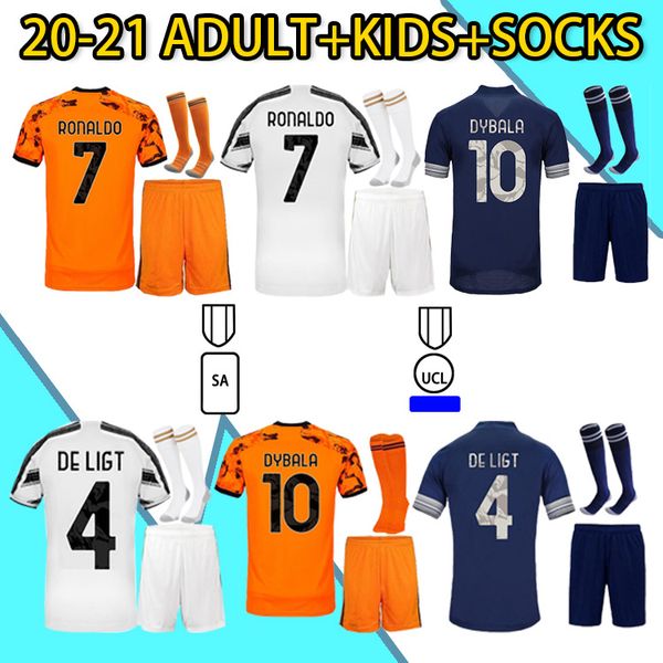

2021 new soccer jersey ronaldo dybala morata de ligt kulusevski arthur mckennie 20 21 high-quality kids kit+socks football shirt, Black;yellow