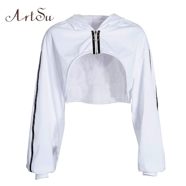 

artsu spring white oversized sweatshirt crop woman hoodies long sleeve hoody casual hooded clothes streetwear sudadera asho20342 y200610, Black