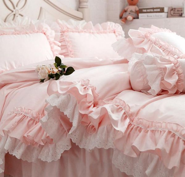

princess ruffled lace double bedding sets girl,full  king fairyfair cotton home textiles bedspread pillow case duvet cover