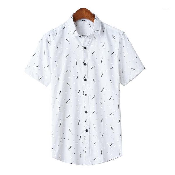 

mogu 2020 men wear oxford button shirt point print casual short sleeve cotton summer work shirt soft male social business dress1, White;black