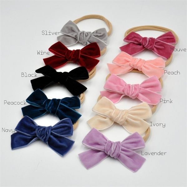 

20pcs/lot velvet baby bows hair band soft nylon headband handtied schoolgirl hair bows y200710, Slivery;white
