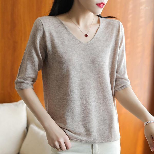 

2020 new knitted slim pullover women 100% cashmere v-neck sweater shirt female all-match basic half sleeve girl clothes clo1, White;black