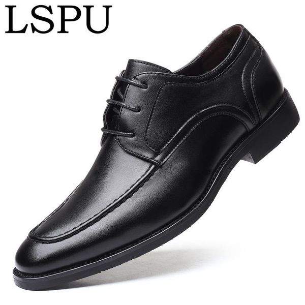 

british square toe business plus size men shoes lace up breathable casual men leather shoes fashion dress sale, Black