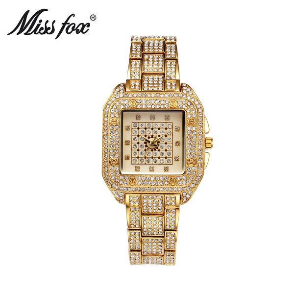 

marishi missfox foreign trade selling european and american gold square quartz watch fashion diamond womens watch, Slivery;brown