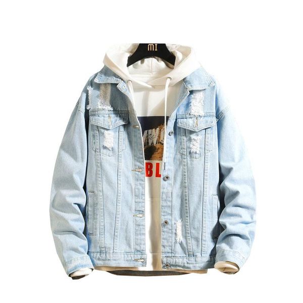 

2020 men denim jacket men bomber jacket male hiphop vintage light blue jeans coat man streetwear chaqueta hombre oversize, Black;brown