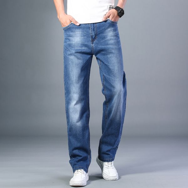

men's straight jeans loose straight comfortable high waist stretch pants light blue 2021 spring and autumn new