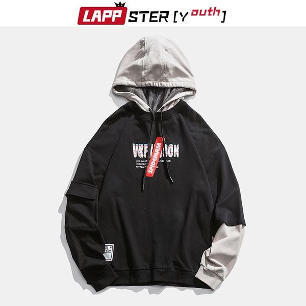 

lappster-youth color block harajuku sweatshirt new arrival streetwear hip hop hooded hoodies mens korean fashions clothing 201104, Black