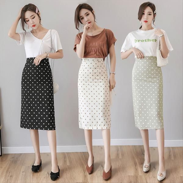 

fashion spring summer pencil skirt women high waist green long bodycon skirts vintage elegant polka dot print midi skirt 3302, Black