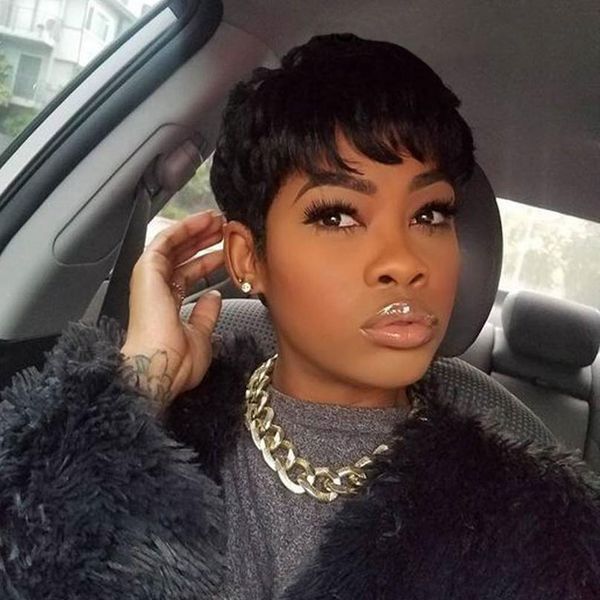 

pixie cut full triags человеческие волосы бескопущенные парики волнистые пикси вырезать натуральные стричь натуральный цвет реми remy бразил, Black;brown
