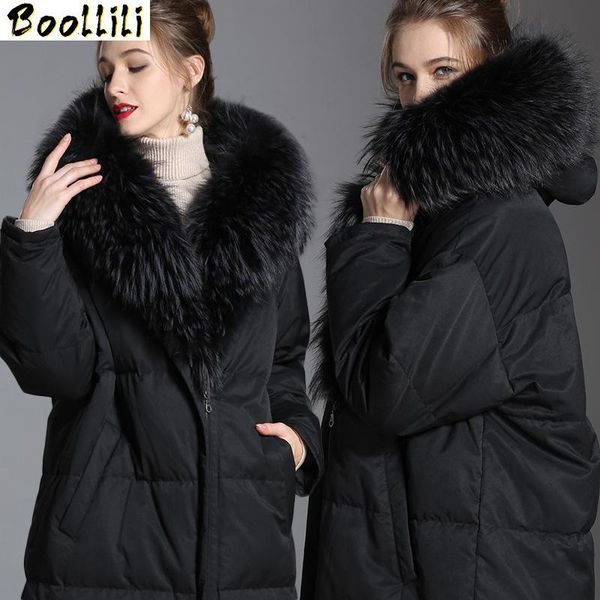

women's down & parkas boollili jacket hooded winter coat puffer 90% white duck jackets korean thick coats raccoon fur collar, Black