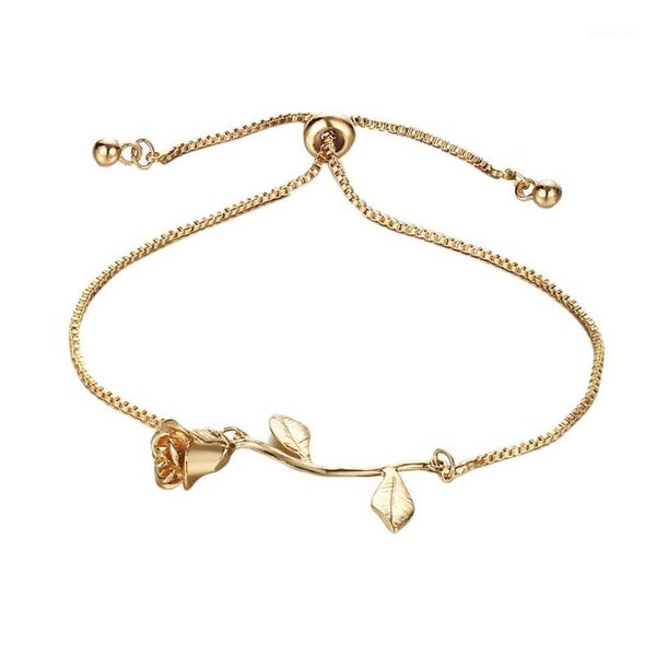 

party favor fashion rose flower charm bracelet for women girl bangle adjustable push-pull wedding bridal jewelry gift1