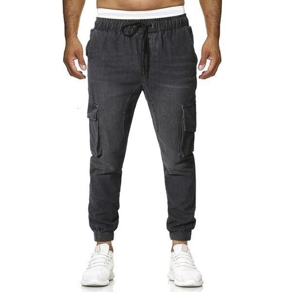 

2020 men's new cotton men jeans lace up denim black ny slim male trousers, Blue