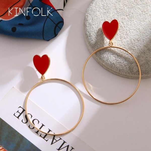 

hoop & huggie kinfolk fashion gold heart hopp earrings for women bohemian earring big hoops trendy korean earings jewelry 2021, Golden;silver