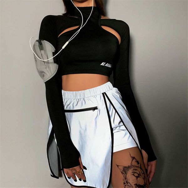 

new cut out navel high collar slim women's in autumn 2020, Black;white