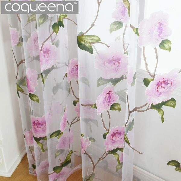 

curtain & drapes pink flowers pattern decorative sheer voile tulle curtains for living room bedroom kitchen door window country style, 1 pcs