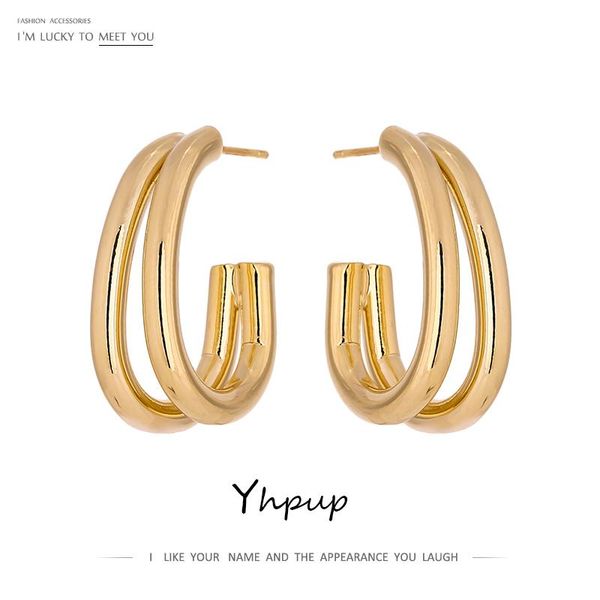 

yhpup statement golden metal texture geometric stud earrings fashion copper gold plated earrings jewelry orecchini donna, Golden;silver