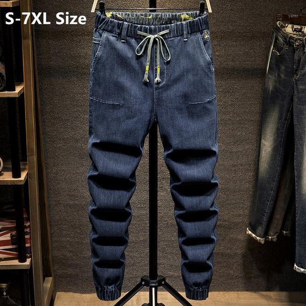 

plus size 5xl 6xl 7xl men's stretch harem jeans 2020 autumn new fashion elastic waist streetwear dark gray cotton pants1, Blue
