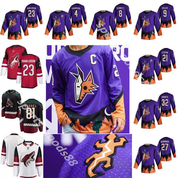 

arizona coyotes 2021 reverse retro oliver ekman-larsson clayton keller christian dvorak carl soderberg phil kessel garland jerseys, Black;red
