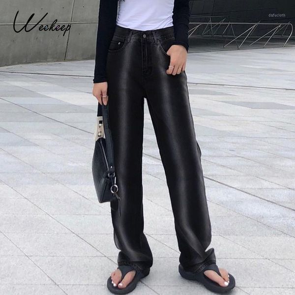 

weekeep striped print baggy women cargo pants fashion streetwear high waisted loose denim trousers vintage female straight pants1, Black;white