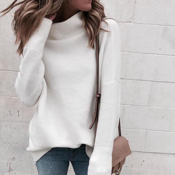 

women knitted sweater turtleneck long sleeve autumn winter leisure white loose pullovers casual soft sweater female mujer1, White;black