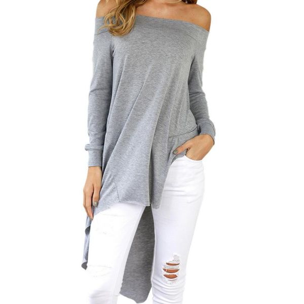 

winter women blouses slash neck asymmetrical tunic casual female shirts blusa off shoulder autumn 2020 plus size gv1026, White