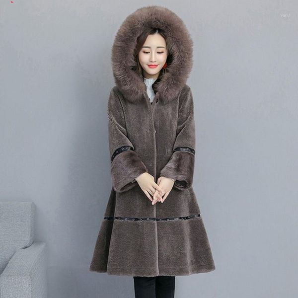 

2020 new women thicken fur coat fur collar imitation coat long outerwear warm faux jackets coats1, Black