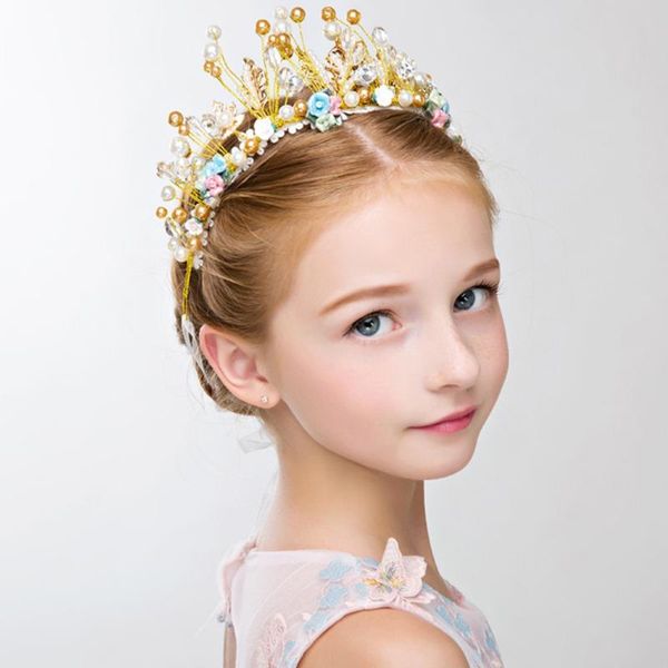 

hair accessories children's crown headdress princess girl headband cute crystal flower wedding party pography props, Slivery;white