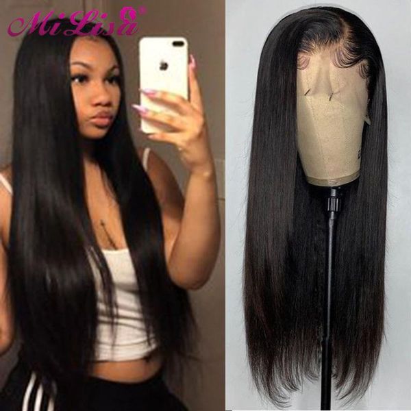 

mi lisa 13x4 lace front human hair wigs malaysian straight human hair wigs 28 30 inch lace frontal wig pre plucked pixie cut wig, Black;brown
