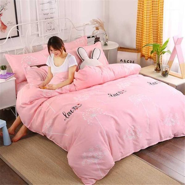 

spring pink bedding set polyester cotton bed sheet quilt cover thicken grinding wool home textile supplies fashion simple style1