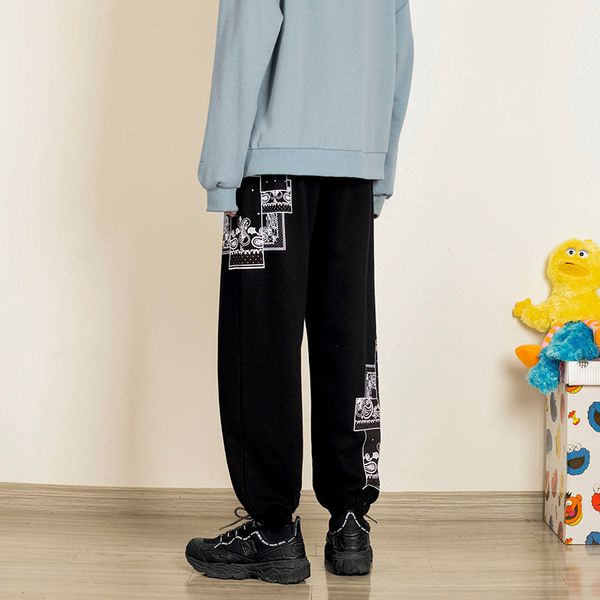 

spring 2021 trousers and new winter printed elastic waistline drop sports pants youth male hgjd, Black