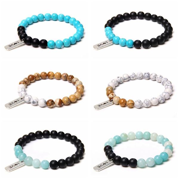 

distance couple bracelet 8mm natural stone beads bracelet cute love tag pendant charm for men women friendship jewelry, Black