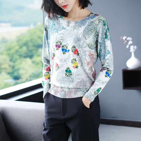 

splash ink printing fashion knitted bottoming t- sweater shirt women's long sleeve t-shirt early 2020 autumn new with sweater 8uhyl, White;black