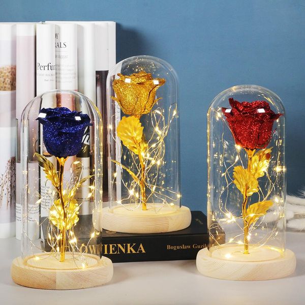

beast wedding glass rose the dome led eternal decoration flower and base handmade beauty holiday light gift wooden qylhyk mywjqq
