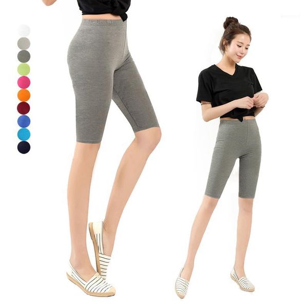 

women's shorts 2021 women knee length elastic solid color ladies casual trousers fitness plus size short feminino woman spodenki damski, White;black